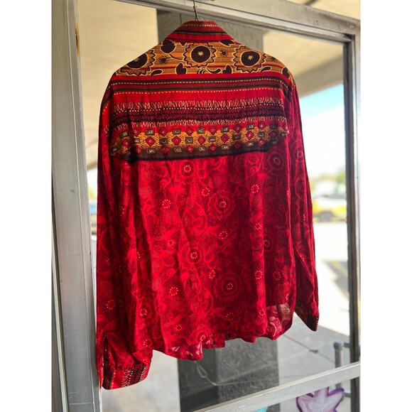 Vintage 1980’s Starfire red patterned western button down top size 12 - Picture 4 of 4